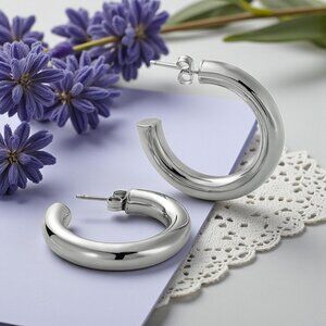 🆕️Chunky C Hoop Earrings 18K White Gold Plated Stainless Steel Minimalist